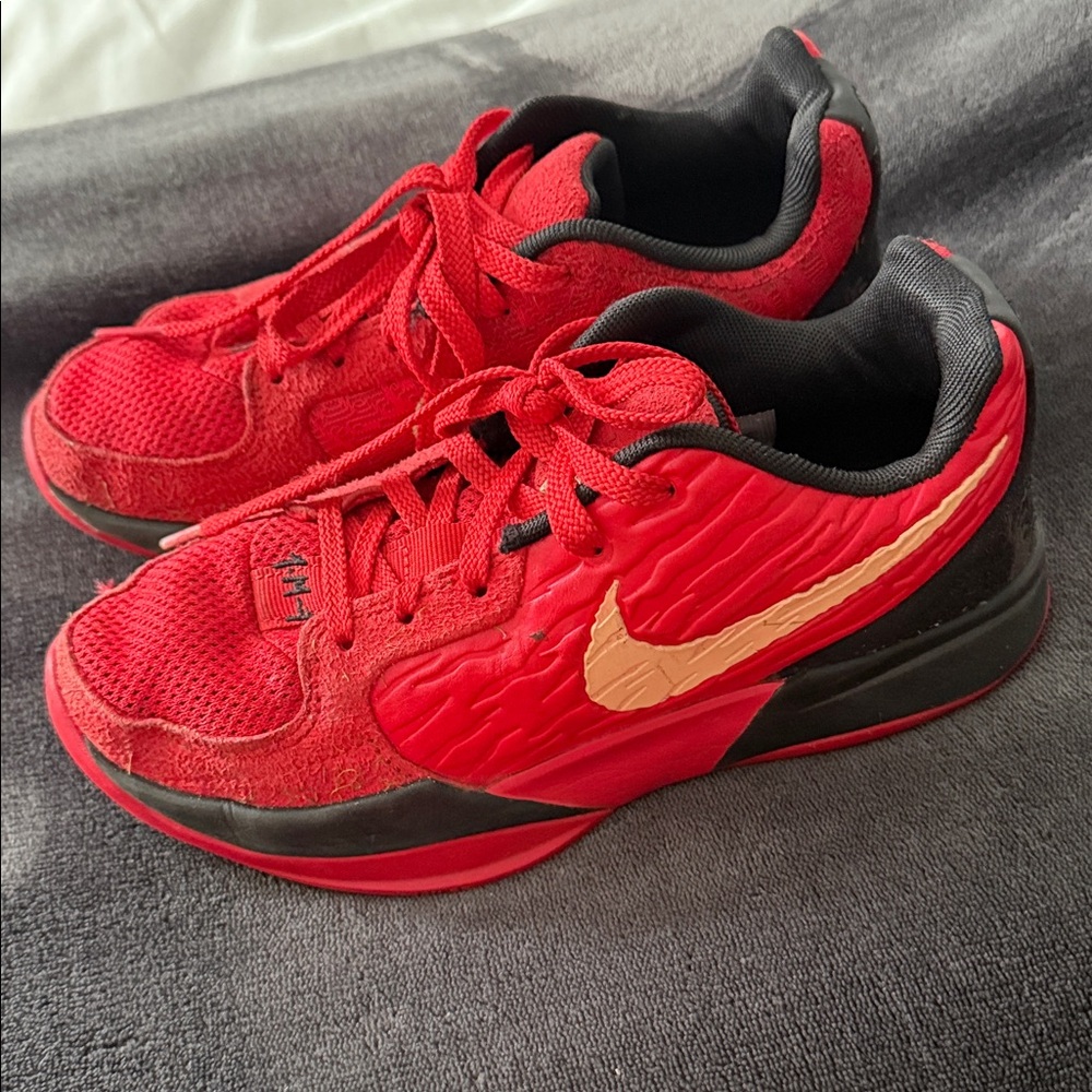 Nike Red and Black Sneakers with Gold Swoosh